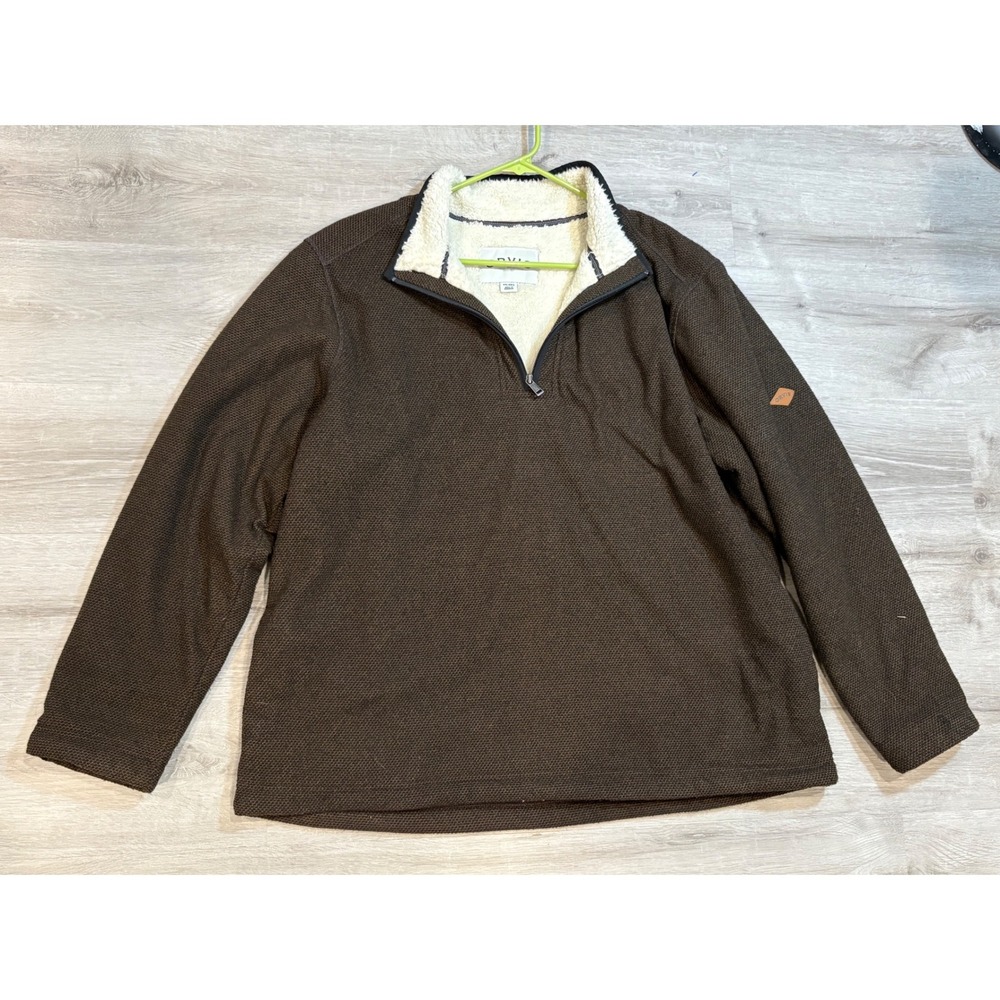 Orvis Mens Brown Sherpa Lined Quarter Zip Pullover Sweater XXL 1526440